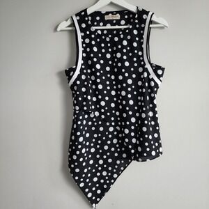 SOLE MIO Polkadot‎ Asymmetrical Blouse Womens Small Tank Tunic Top Layered Black